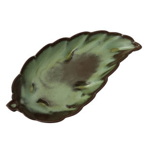 Vintage Frankoma Prairie Green Leaf Dish Bowl 225 1940's Green Brown